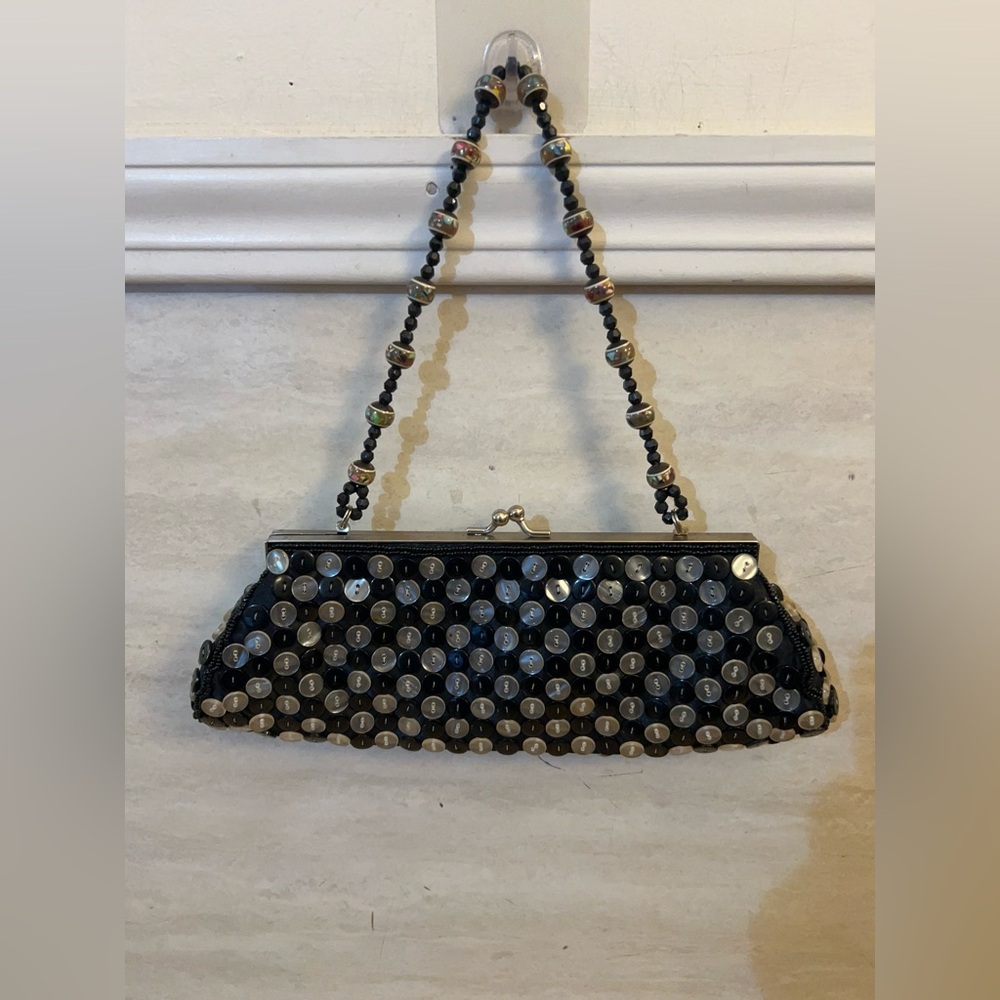 Far Nine Beaded Vintage Clutch Handbag A Beaded Strap Kiss Clasp Closure